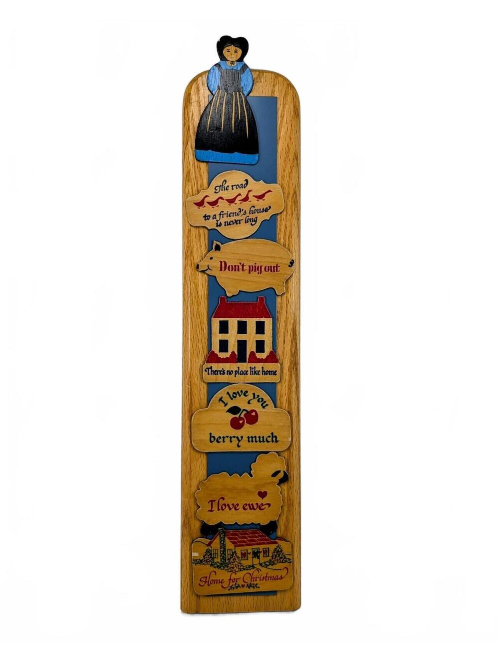 Amish Folk Art Magnets (7) and Wooden Magnet Board 15.75"